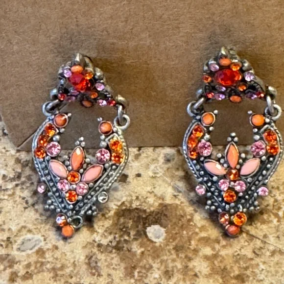 Elegant Silver and Orange Dangle Earrings - Picture 5 of 5